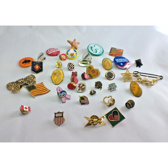 VTG Hat Lapel Pin Lot Enamel Junk Draw PinBack Badge Button Religous USA Cancer - Picture 1 of 4